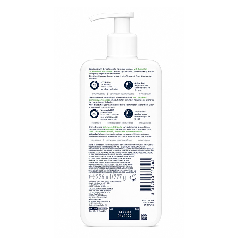 CeraVe Limpiador Crema Espumosa Hidratante 236ml