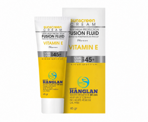 Sunscreen tube and box on white
